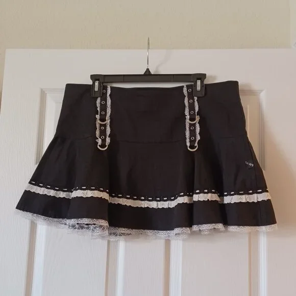 Vintage 90's Y2K Tripp NYC Black & White Lace Maid Skirt Size XL - Picture 1 of 7